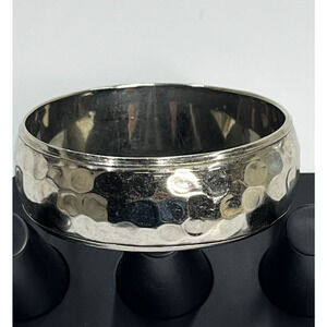 Hammered Silver Tone Bangle Bracelet Wide Statement Minimalist